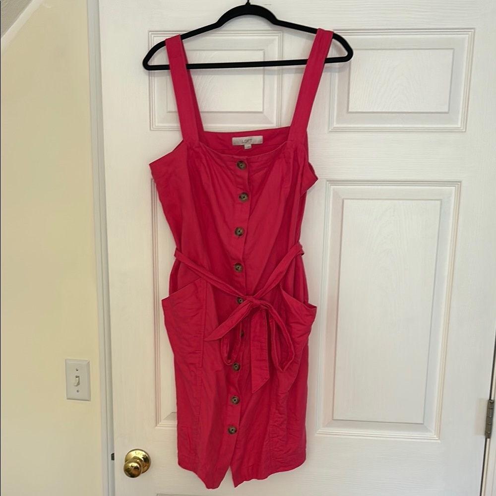 LOFT Pink Button-Down Midi Dress
